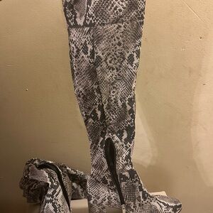 MARC FISHER Over the knee boots. 3 inch heel. Stylish print.